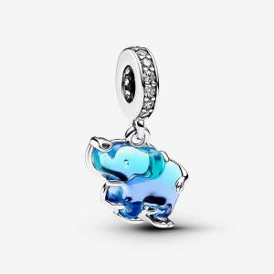 Шарм-подвеска Pandora Blue Murano Glass Elephant, серебро