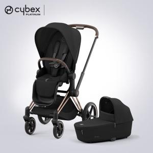 Cybex Коляска-трансформер Priam4 для путешествий 0-4 лет + люлька для новорожденных Luxury Comfortable Sleeping Basket Priam4 с рамой Rose Gold + чехол Saya Black