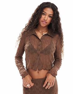 Фактурная прозрачная рубашка в коричневом цвете Only