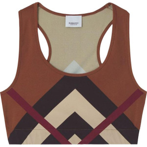 Топ Burberry Chevron Check Print Stretch Cropped Top 'Dark Birch Brown', коричневый