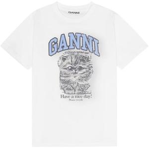 Футболка Kitty Printed Crewneck GANNI, ярко-белый