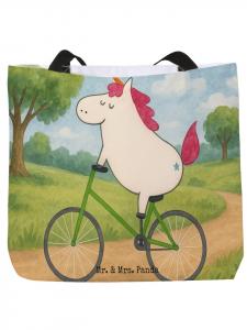 Mr. & Mrs. Panda Сумка с изображением единорога-велосипедиста, без слогана, белого цвета