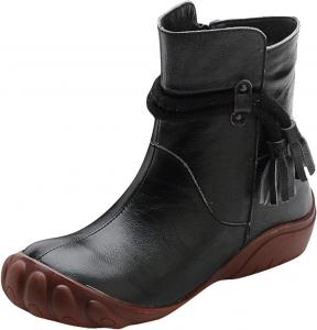 Generic Женские классические средние ботинки с плоской подошвой и невысоким голенищем, ботинки без шнуровки до середины икры, кожаные туфли для женщин, модные ковбойские ботинки для мамы (красные, размер UK 6)