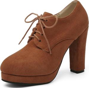 Женские ботильоны Uniquelly с высокой платформой, массивным каблуком и шнуровкой, с округлым носком, из искусственной замши, элегантные туфли для наряда, Brown