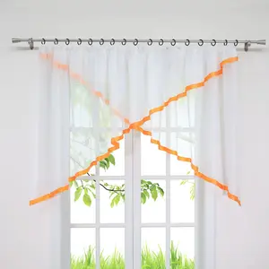 Штора Cafe со сборчатой лентой, вуаль типа Cross-M с атласной лентой, полупрозрачная, оранжевая, 120 x 300 см (В x Ш) Joyswahl