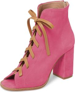 Женские ретро ботильоны YDN с открытым носком и шнуровкой, на массивном высоком каблуке, короткие ботинки с молнией, ковбойские рабочие туфли, размер 4-15 США, Pink