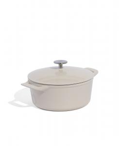 Эмалированная чугунная круглая кастрюля-казан объемом 5,5 кварты с крышкой Made In, Antique White