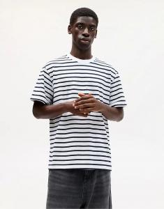 Футболка Pull&Bear с короткими рукавами в полоску, темно-синего цвета