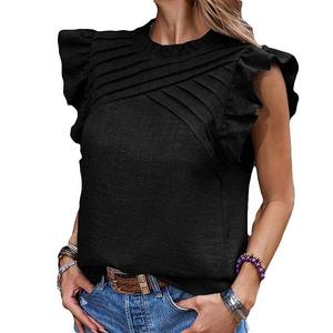 Женский топ с коротким рукавом и плиссировкой на груди Clearflower, Black