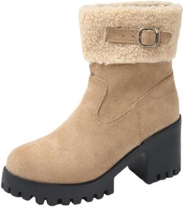 Женские короткие ботинки на высокой платформе, большой размер. Подходят для осени и зимы. Верхний материал. Теплые. Fusecottc, Khaki