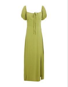 Платье-миди из вискозы с пышными рукавами 8 by YOOX, зеленый шалфей