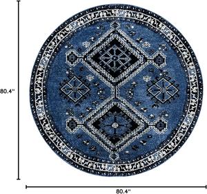 SAFAVIEH ковер 201 x 201 см из коллекции Vintage Hamadan, круглый, Blue & Black, дизайн в восточном стиле с эффектом потертости, не линяет и прост в уходе, идеален для помещений с высокой проходимостью в гостиной, спальне (VTH293M)