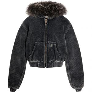 Alexander Wang Толстовка с капюшоном отделкой из овчины, Washable Slate Gray