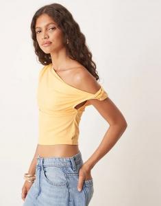 Топ с открытыми плечами и сборками ASOS DESIGN оранжевого цвета