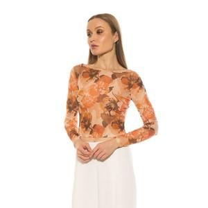 Женский топ из прозрачной сетки с длинными рукавами и вырезом-лодочкой цвета опал Alexia Admor, цвет beige floral