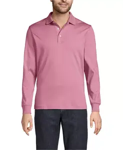 Мужская высокая поло с длинным рукавом из хлопка Supima Lands' End, розовый