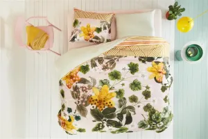 Комплект постельного белья Mako Satin, 2 предмета: пододеяльник 135 x 200 см, наволочка 80 x 80 см, ботанический цветок, цвет морской волны, 180176 Oilily