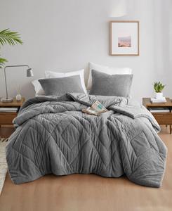 Комплект постельного белья Kyla Double Diamond Quilted Teddy из 3 предметов, размер Full/Queen 510 Design, серый