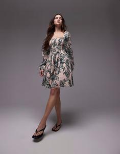 & Other Stories мини-платье с квадратным вырезом, присборенным лифом и вырезом сзади с цветочным принтом