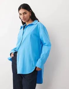 Синяя рубашка оверсайз с глубокими манжетами и изогнутым краем ASOS DESIGN