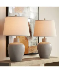 Настольные лампы Glenn Rustic Country Cottage, высота 69 см, комплект из 2 штук, матовый серый, терракотовый, бежевый тканевый абажур, для спальни, гостиной, прикроватной тумбочки Regency Hill
