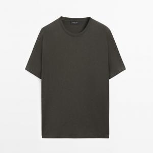 Футболка Massimo Dutti Short Sleeve Cotton Blend, темно-зелёный