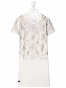 Платье-футболка со стразами Philipp Plein Junior, белый