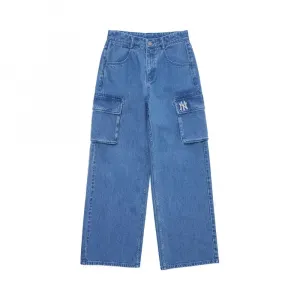 New York Yankees Джинсовые Брюки Базовые с Маленьким Логотипом Женские Индиго MLB