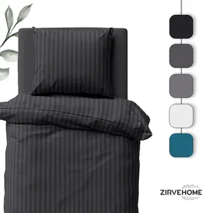 Комплект постельного белья 155x220 см, полосатый черный, микрофибра, дамаск Yadetextil