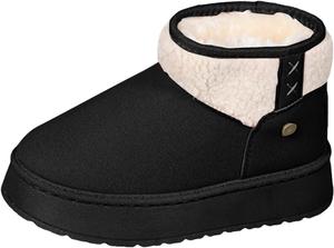 Зимние ботинки IWIHMIV для женщин, утепленные ботильоны на щиколотку, с круглым носком, короткие, с нескользящей подошвой, удобные хлопковые shoes, Black