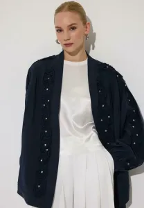 Кимоно с вышивкой розами и камнями, короткое пальто Touché Privé, Navy Blue