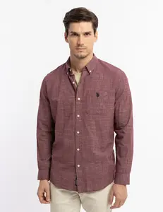 Рубашка U.S. Polo Assn Slub Poplin Weave Long Sleeve, темно-красный