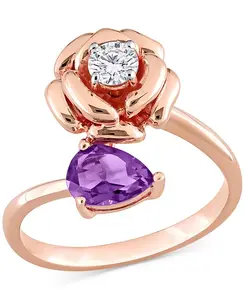 Кольцо с розой из серебра 925 пробы с аметистом (5/8 карата) и белым топазом (1/3 карата) Macy'S, amethyst