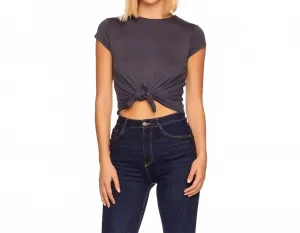 Футболка с коротким рукавом и узлом спереди, цвет угольно-серый Susana Monaco