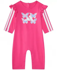 Комбинезон для девочек с длинными рукавами-фонариками и круглым вырезом Adidas, розовый