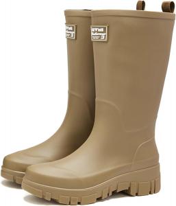 Резиновые сапоги до середины голени для женщин, модные, с широкой посадкой, водонепроницаемые, с нескользящей подошвой, на платформе с массивным каблуком, для улицы и работы, легкие и удобные, садовые сапоги, уличные сапоги от грязи AZAGNEEM, Green Long