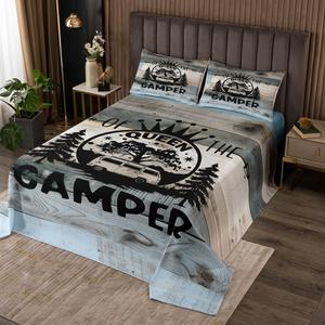 Erosebridal Комплект постельного белья Happy Camping для девочек в стиле ретро рустик деревянные доски синий серый, Multi 01