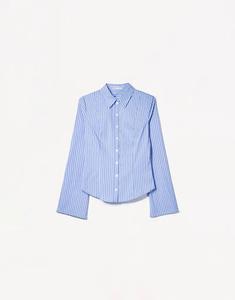 Рубашка Bershka приталенного кроя с расклешенными рукавами цвета деним синего цвета