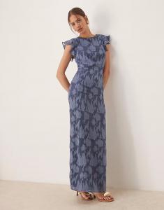 Платье макси с цветочным принтом и рукавами-крылышками в цвете «штормовой синий» Anaya
