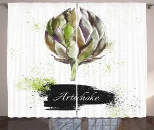 Штора ABAKUHAUS Артишок в деревенском стиле, Fresh Menu Healthy, универсальная ленточная штора для гостиной с петлями и крючками, 280 x 225 см, цвет папоротника зеленый и черный Abakuhaus