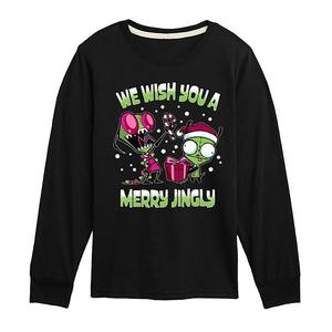 Футболка с длинным рукавом Invader Zim We Wish You a Merry Jingly для мальчиков 8-20 Licensed Character, Black