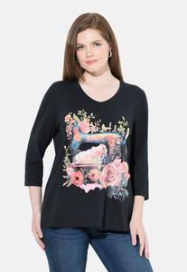 Топ Ulla Popken SEWING MACHINE 3/4 SLEEVE GRAPHIC, Black