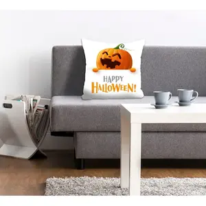 Декоративная подушка Smiling Pumpkin, наволочка, Счастливого Хэллоуина, тыква, Хэллоуин, страшно, празднично Queence, Orange + bedruckt