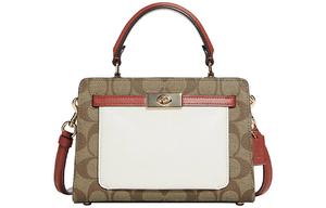 COACH Холщовая сумка с кожаными деталями через плечо трансформер женская бежевая и белая