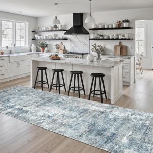 Ковровая дорожка Soalmost Washable для кухни, 61х183 см, синий/серый