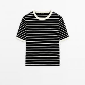 Футболка Massimo Dutti Short Sleeve With Contrast Stripes, черный