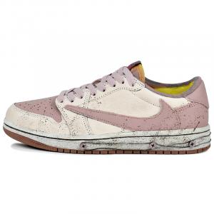 Jordan Баскетбольные кроссовки Travis Scott x Travis Scott X Air, износостойкие, винтажные, низкие, унисекс, розовые, белые