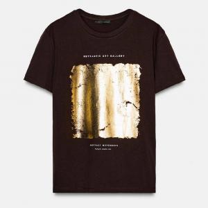 Футболка Zara Metallic Print, коричневый