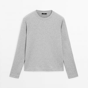 Футболка Massimo Dutti 100% Cotton Interlock Long Sleeve, светло-серый