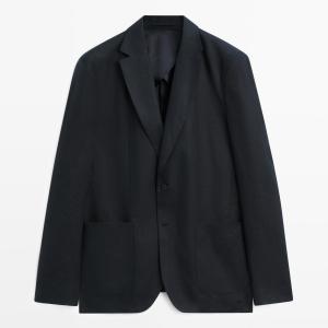 Блейзер Massimo Dutti Linen Suit, темно-синий